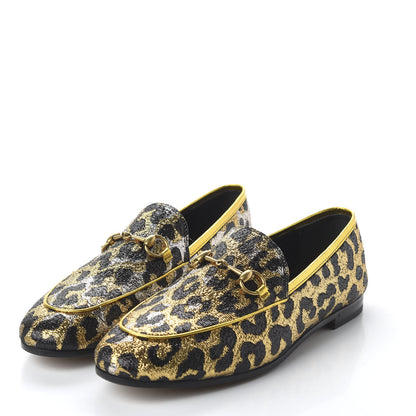 Gucci Jacquard Leopard Print Horsebit Womens Jordaan Loafers 38.5 Gold 3 of 10