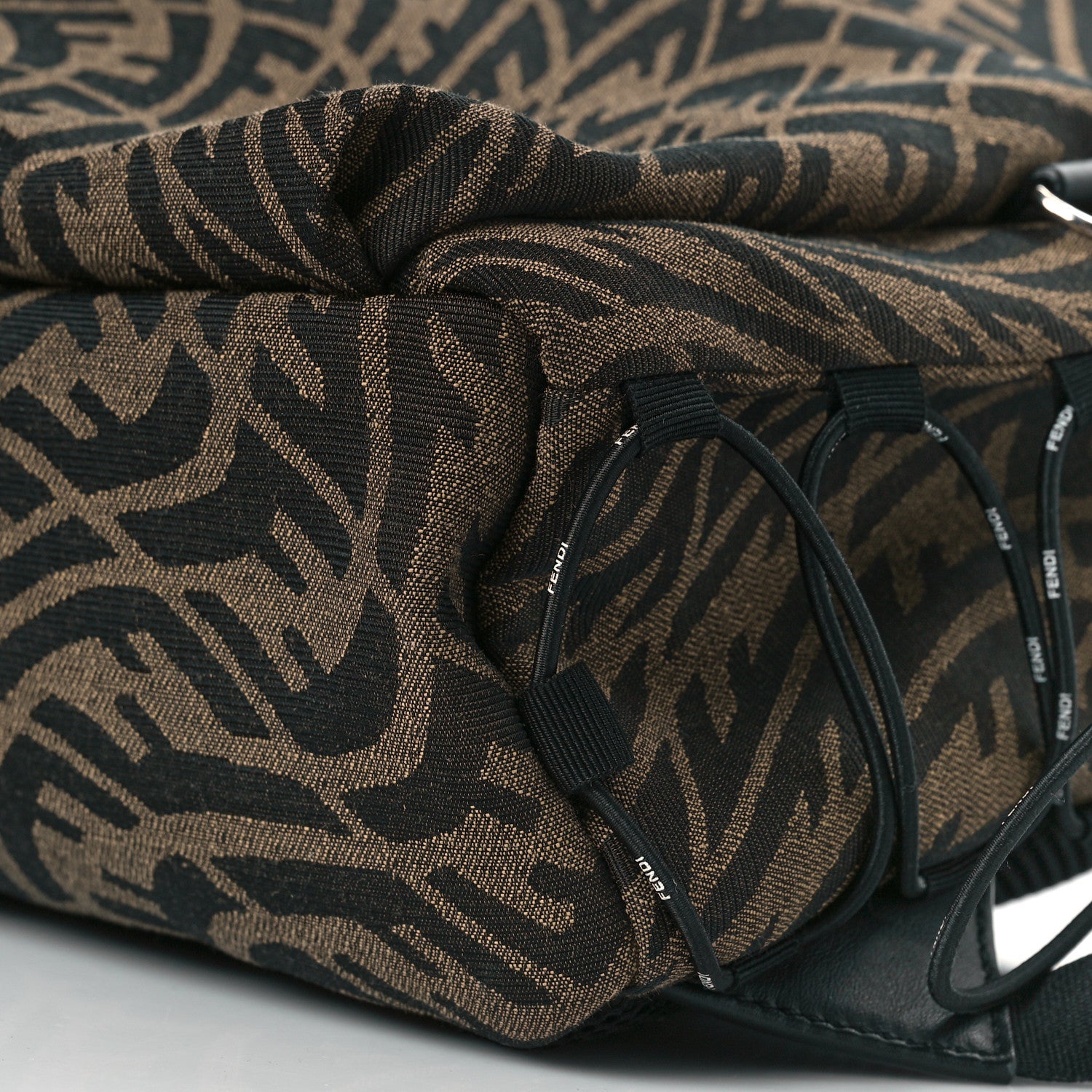 Fendi X SARAH COLEMAN Fabric Jacquard Vitello Grace Light Woven Lanyard FF Vertigo Pouch Pocket Backpack Tobacco Moro Black 9 of 10