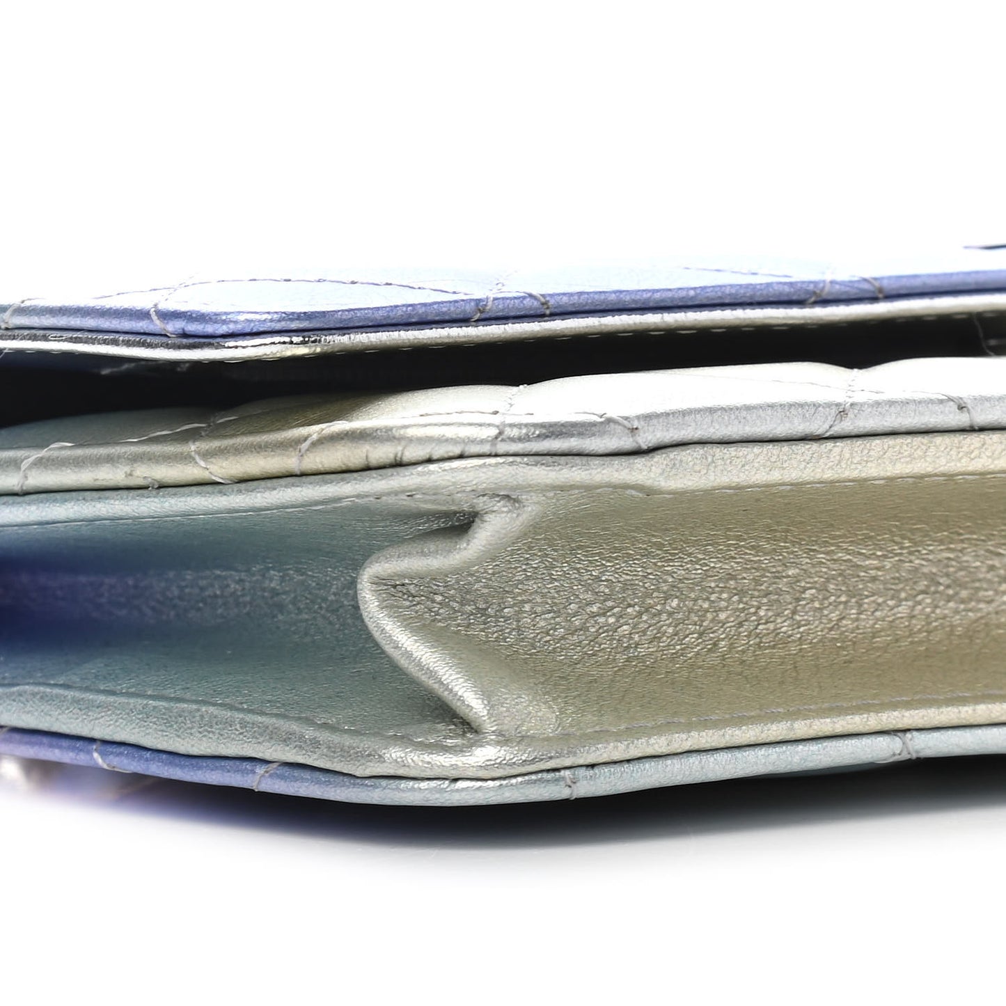 Gradient Metallic Calfskin Quilted Wallet On Chain WOC Silver Blue Yellow Purple