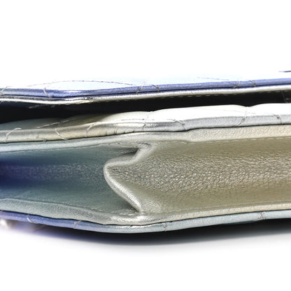 Chanel Gradient Metallic Calfskin Quilted Wallet On Chain WOC Silver Blue Yellow Purple 8 of 9