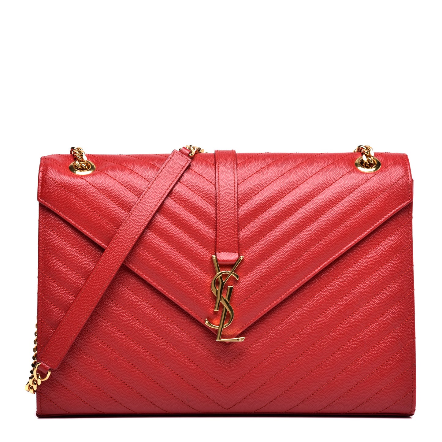 Grain De Poudre Matelasse Chevron Large Monogram Satchel Lipstick Red