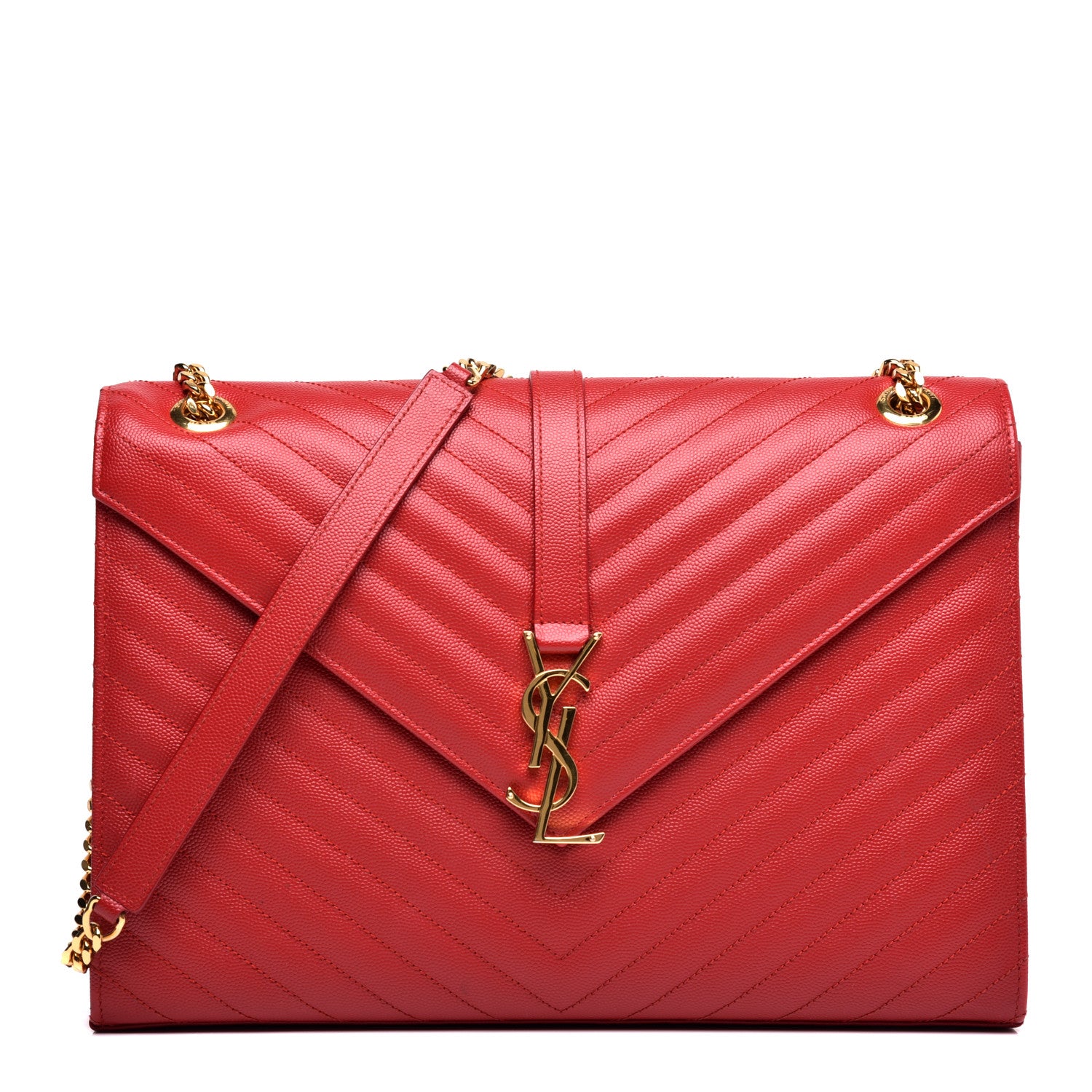 Saint Laurent Grain De Poudre Matelasse Chevron Large Monogram Satchel Lipstick Red 1 of 10