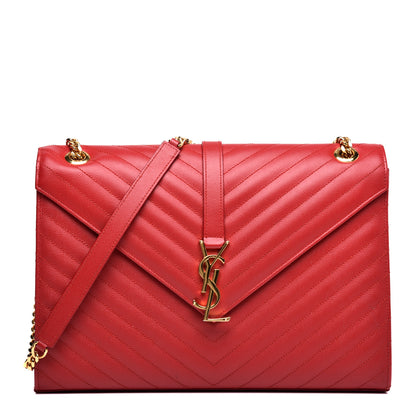 Saint Laurent Grain De Poudre Matelasse Chevron Large Monogram Satchel Lipstick Red 1 of 10