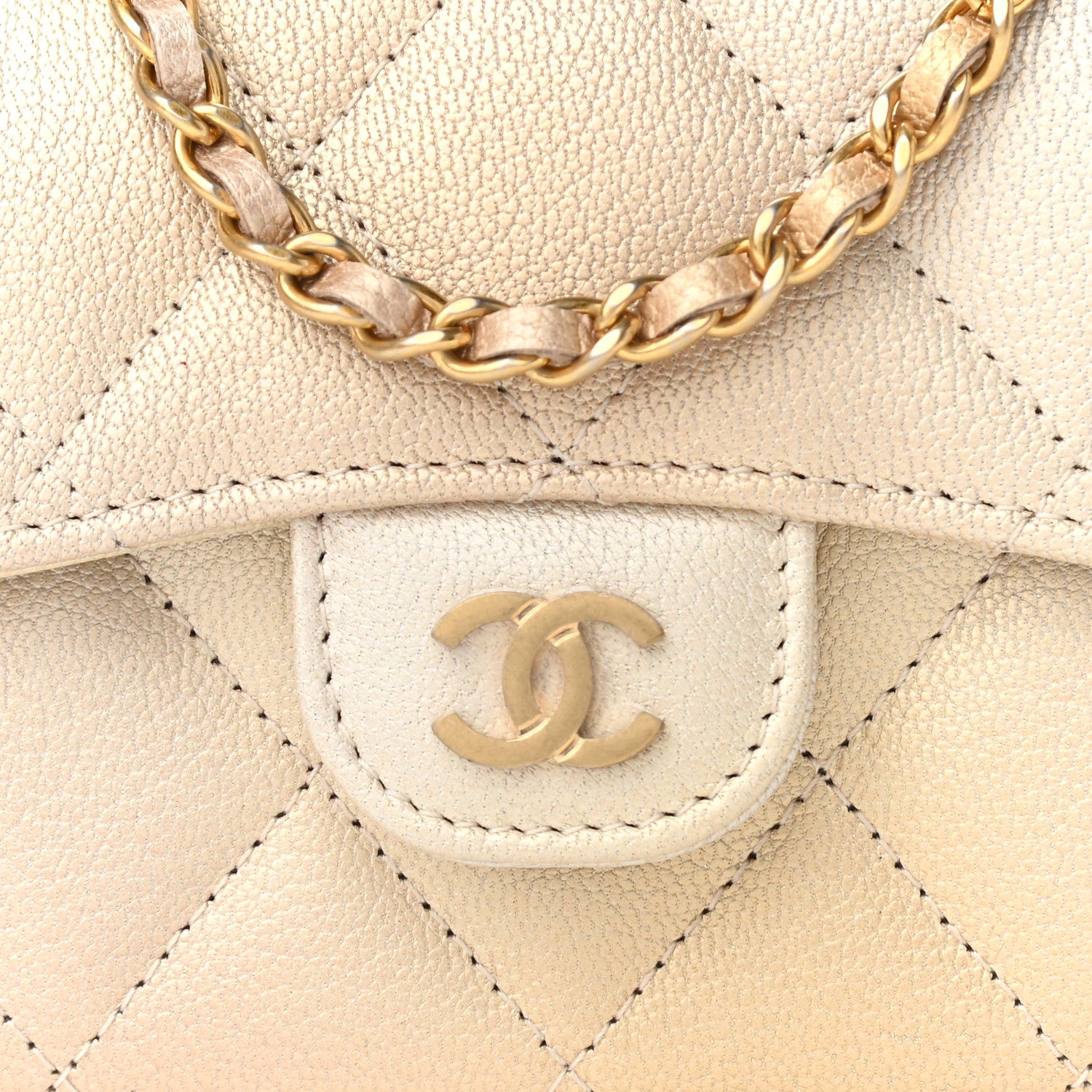 Chanel Metallic Goatskin Quilted Ombre Classic Clutch With Chain Beige 8 of 11