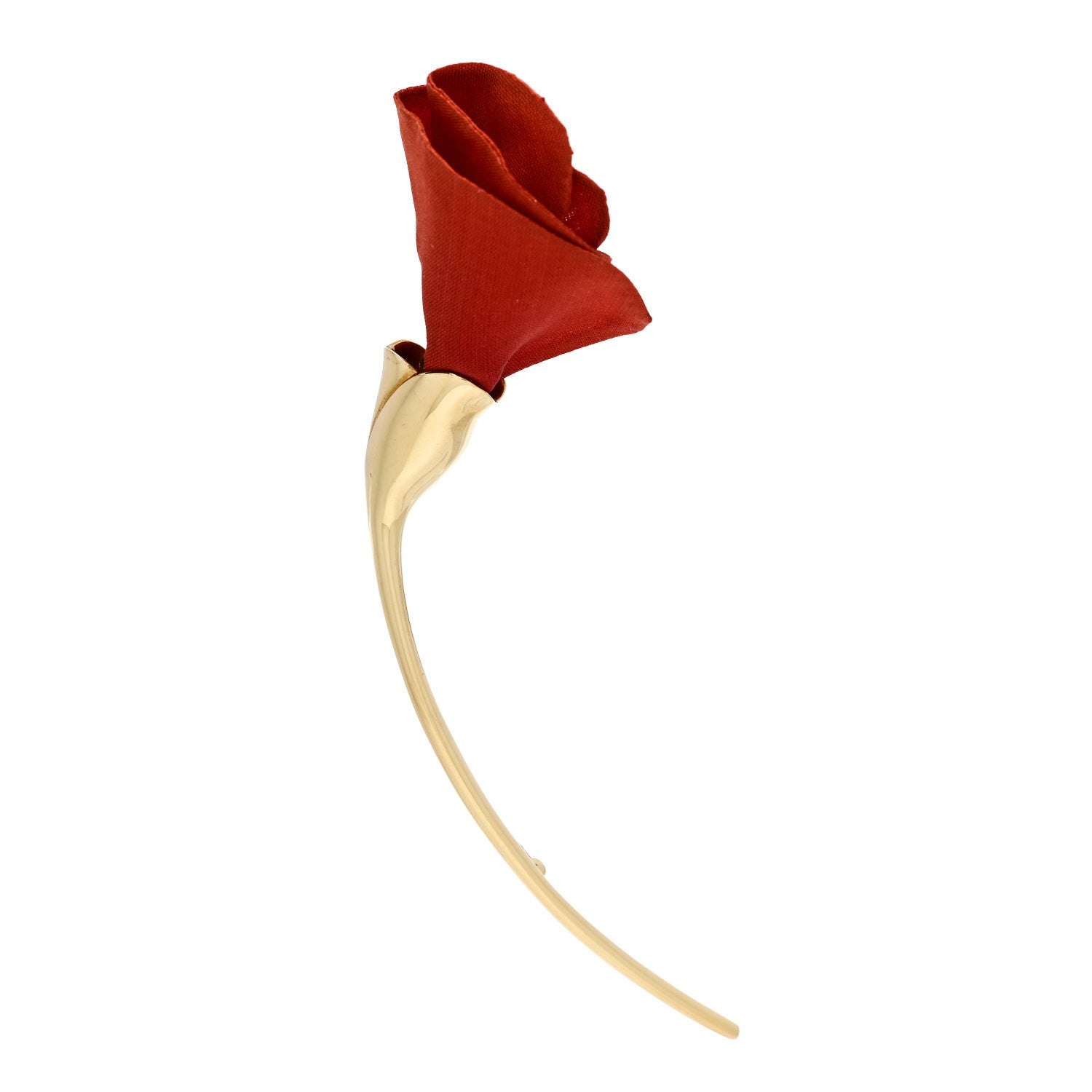 Tiffany 18K Yellow Gold Silk Elsa Peretti Amapola Flower Brooch Red 1 of 4