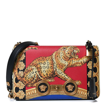 Versace Calfskin Leopard Baroque Print Medium Icon Chain Bag Black Multicolor 1 of 15
