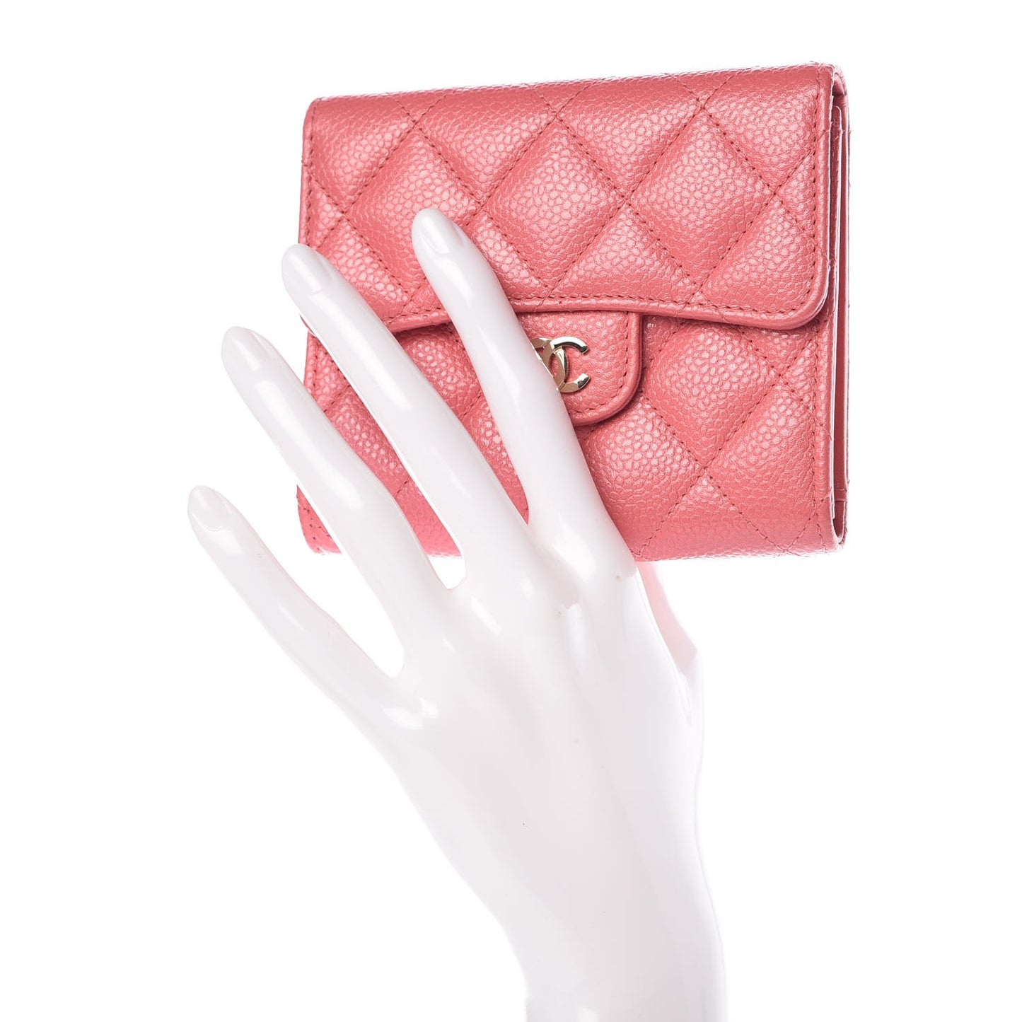 Caviar Quilted Compact Flap Wallet Pink