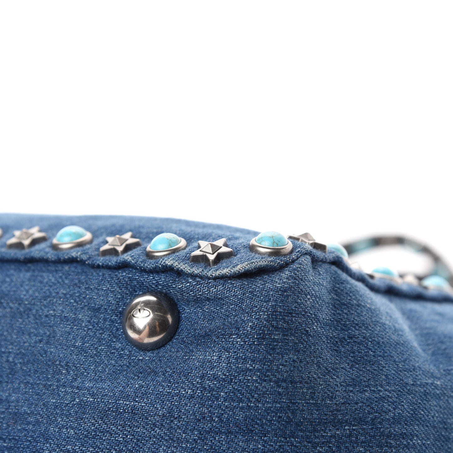 Denim Small Rockstud Rolling Tote Blue