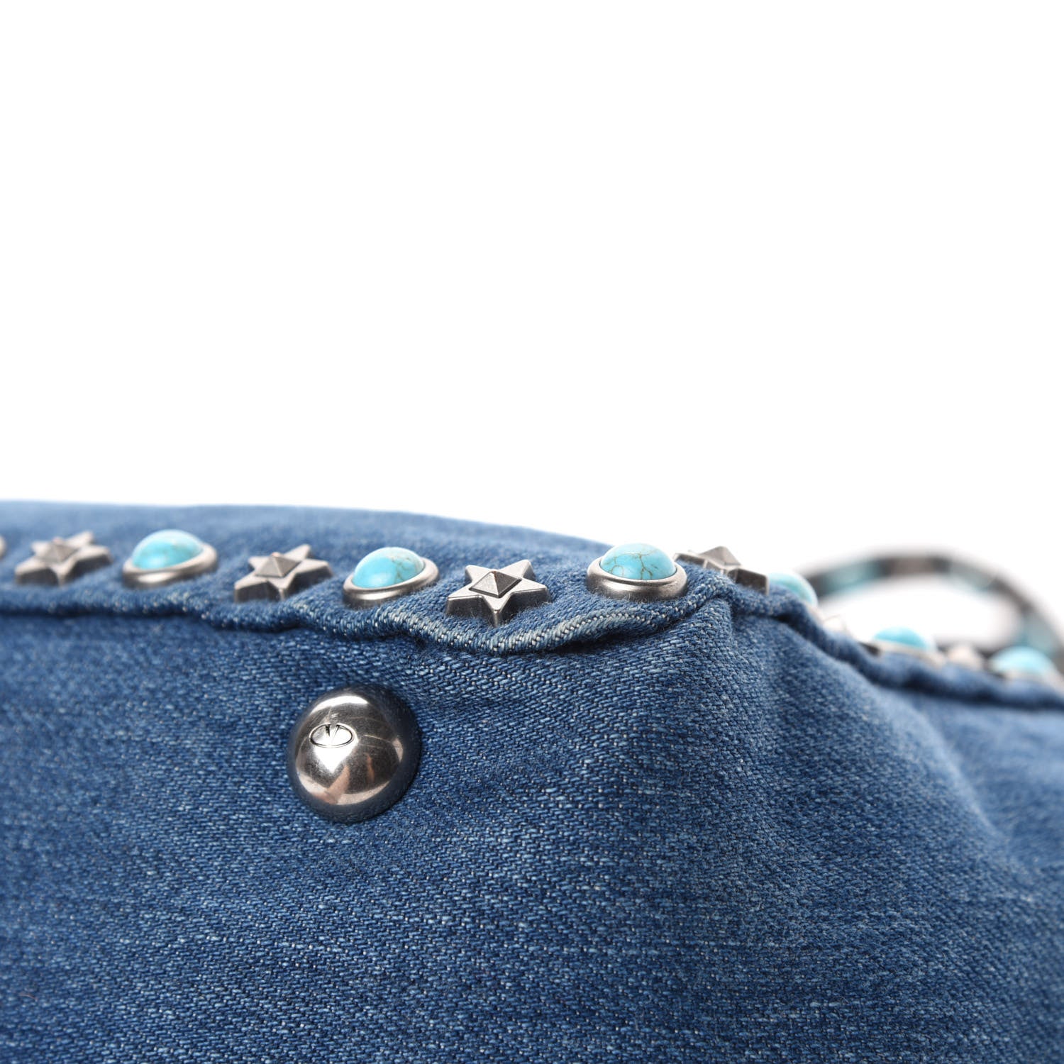 Valentino Garavani Denim Small Rockstud Rolling Tote Blue 9 of 14