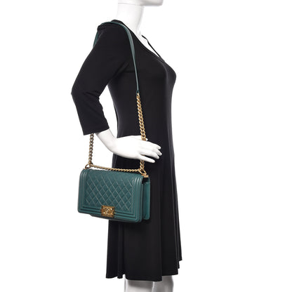 Chanel Caviar Quilted Medium Boy Flap Green 2 of 15