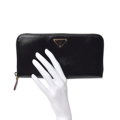 Prada Saffiano Vernice Zip Around Wallet Black Rosso 2 of 6