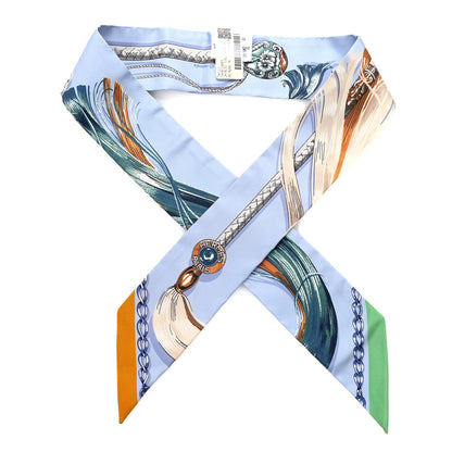 Hermes Silk Cavalcades Twilly Bleu Ciel Creme Vert 1 of 4