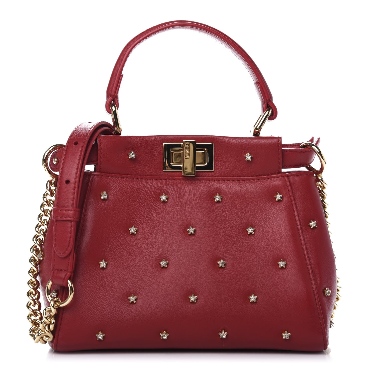 Fendi Nappa Crystal Stars Studded XS Peekaboo Iconic Satchel Fragola 1 of 9