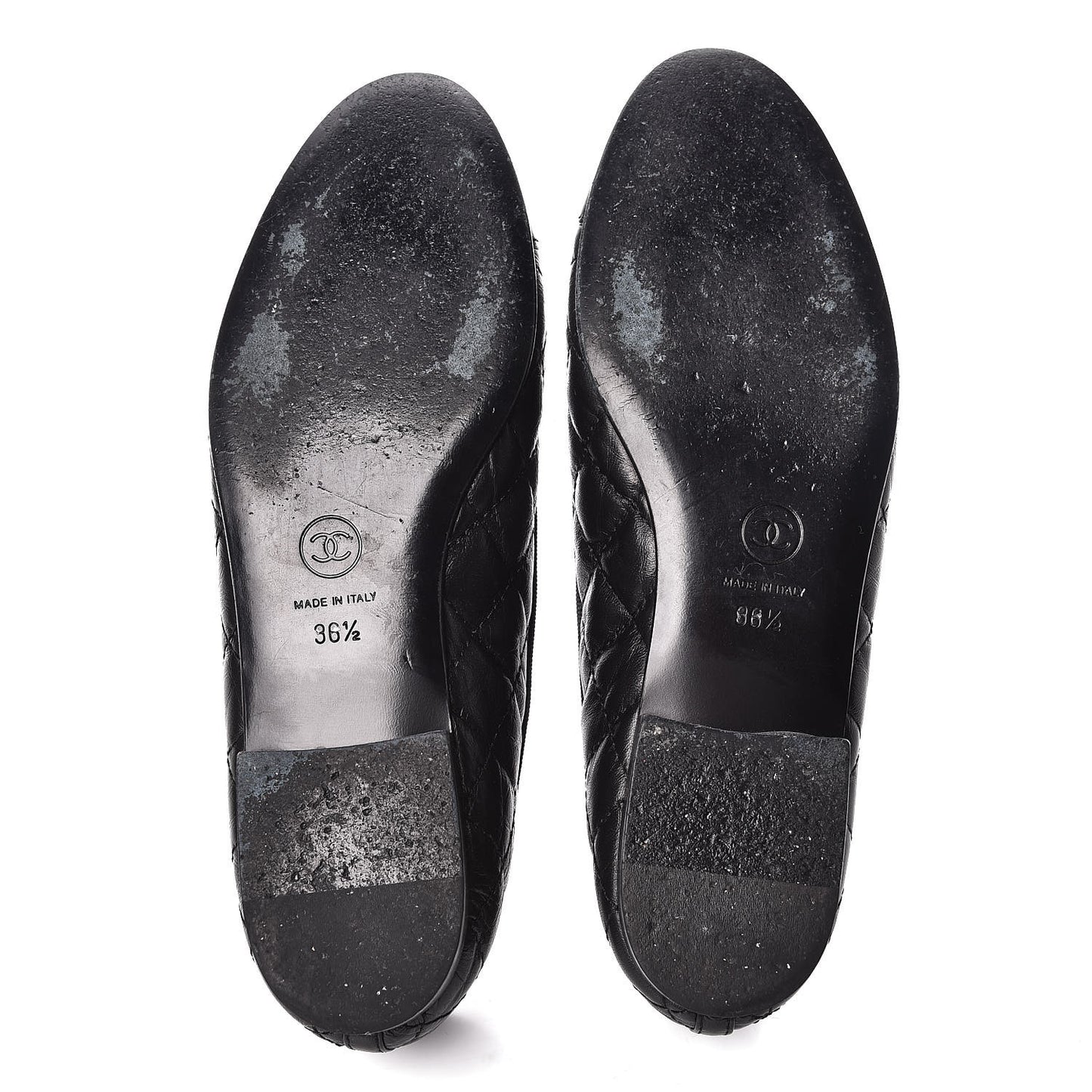 Aged Calfskin Quilted CC Cap Toe Ballerina Flats 36.5 Black