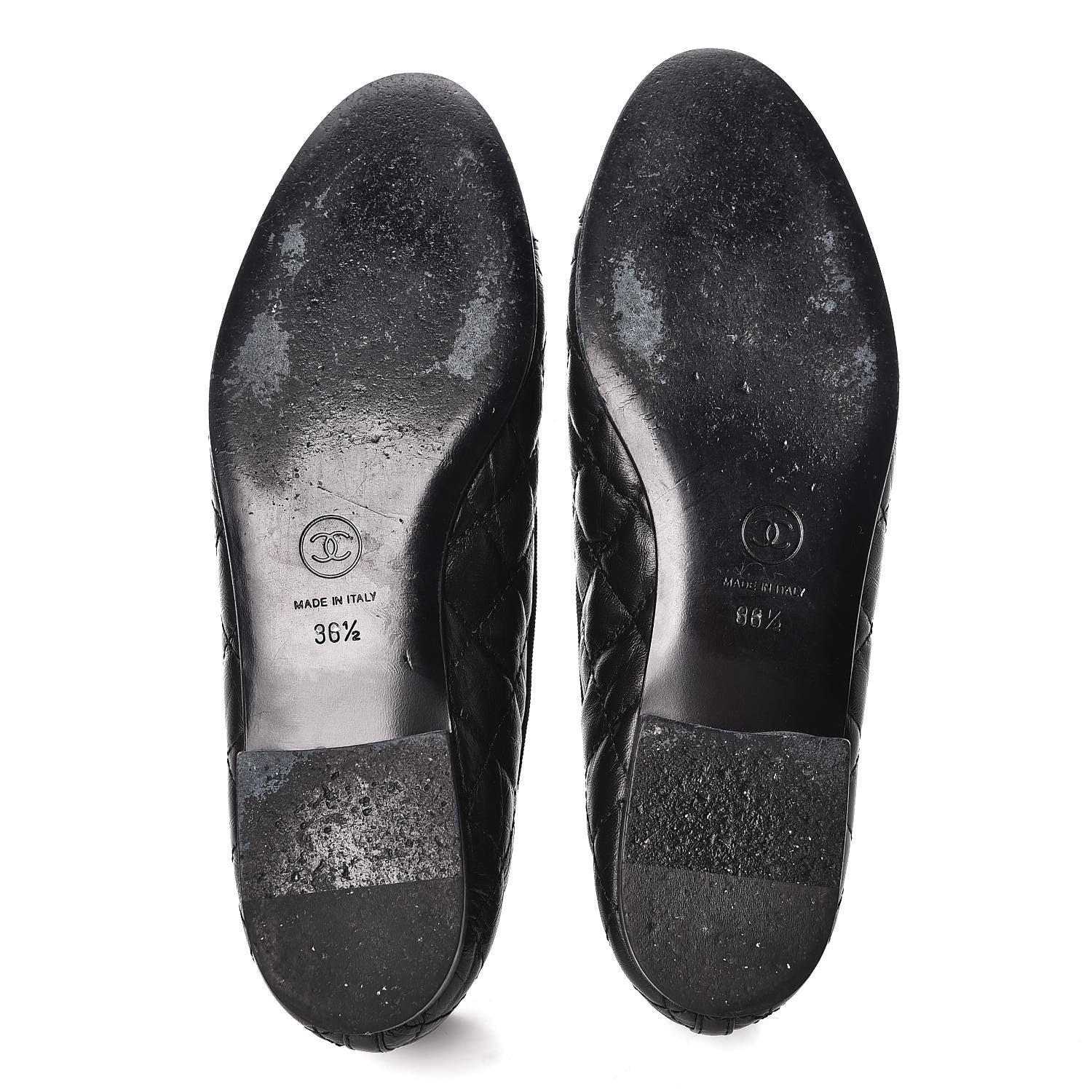 Chanel Aged Calfskin Quilted CC Cap Toe Ballerina Flats 36.5 Black 7 of 14