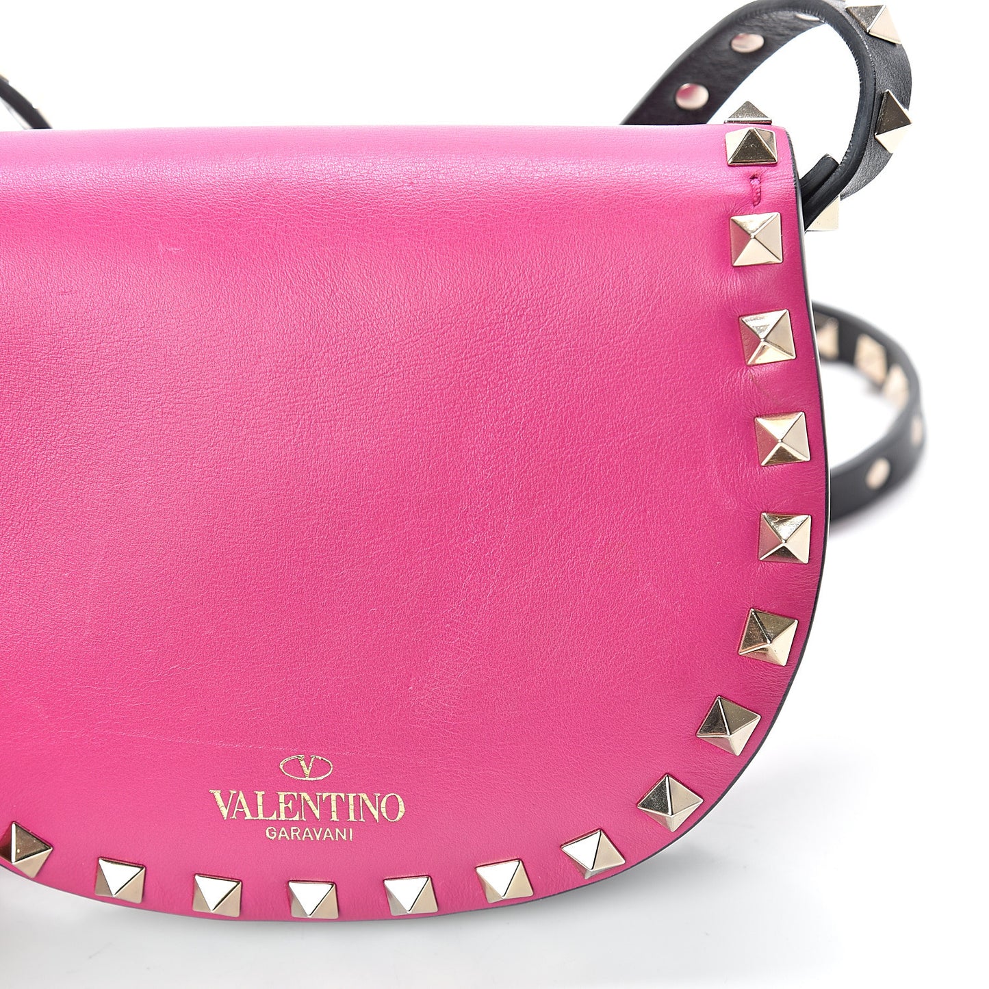 Vitello Rockstud Halfmoon Saddle Bag Fuxia Black