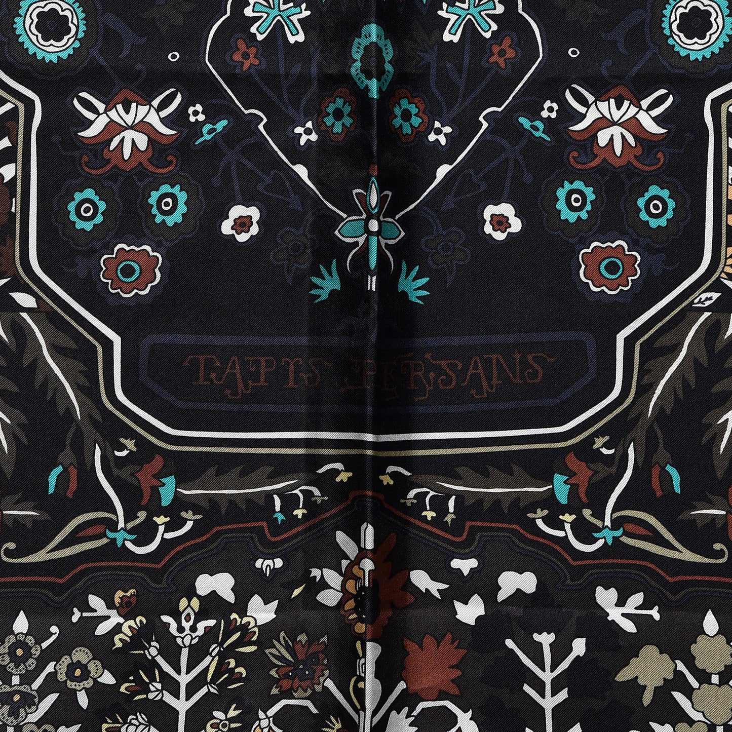 Silk Twill Tapis Persans Scarf 140 Bronze Black Kaki