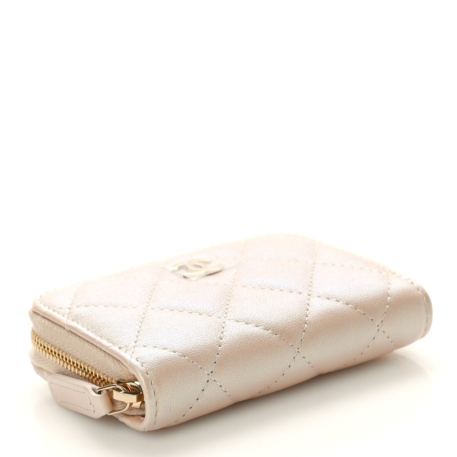 Chanel Iridescent Calfskin Quilted Zip Coin Purse Wallet Beige 4 of 9
