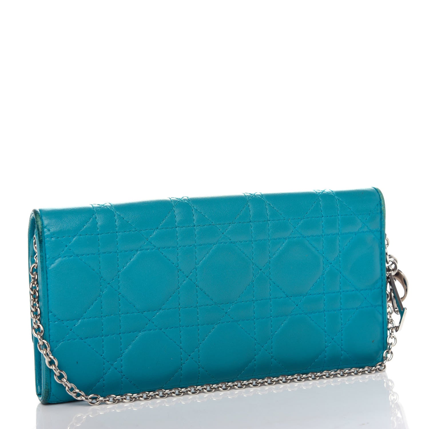Christian Dior Lambskin Cannage Lady Dior Rendezvous Wallet On Chain Turquoise 3 of 8