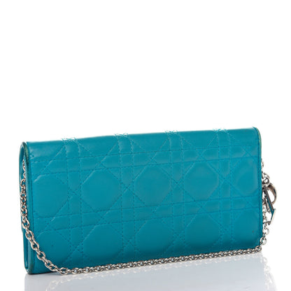 Christian Dior Lambskin Cannage Lady Dior Rendezvous Wallet On Chain Turquoise 3 of 8