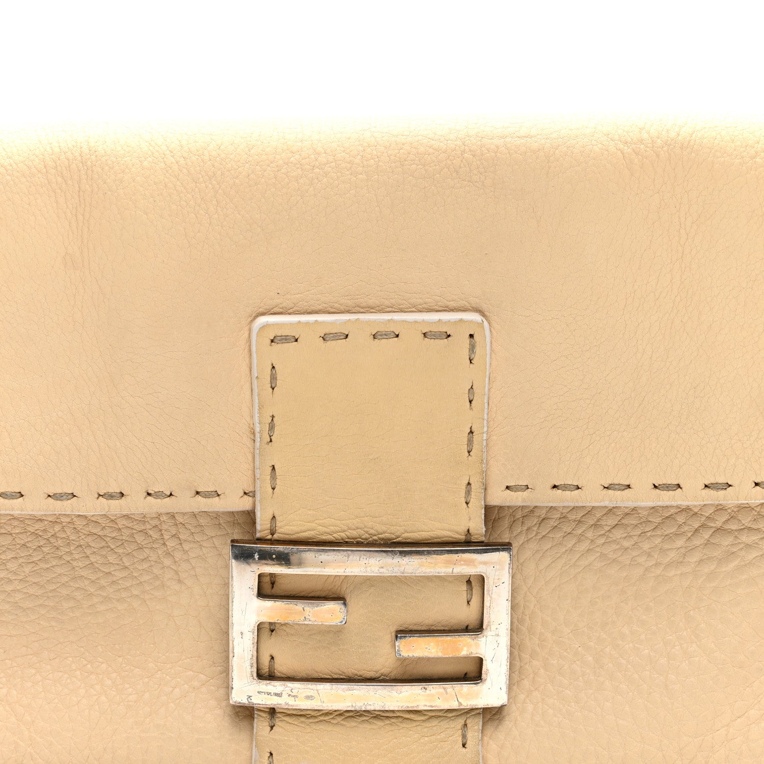 Fendi Calfskin Romano Selleria Baguette Beige 7 of 9