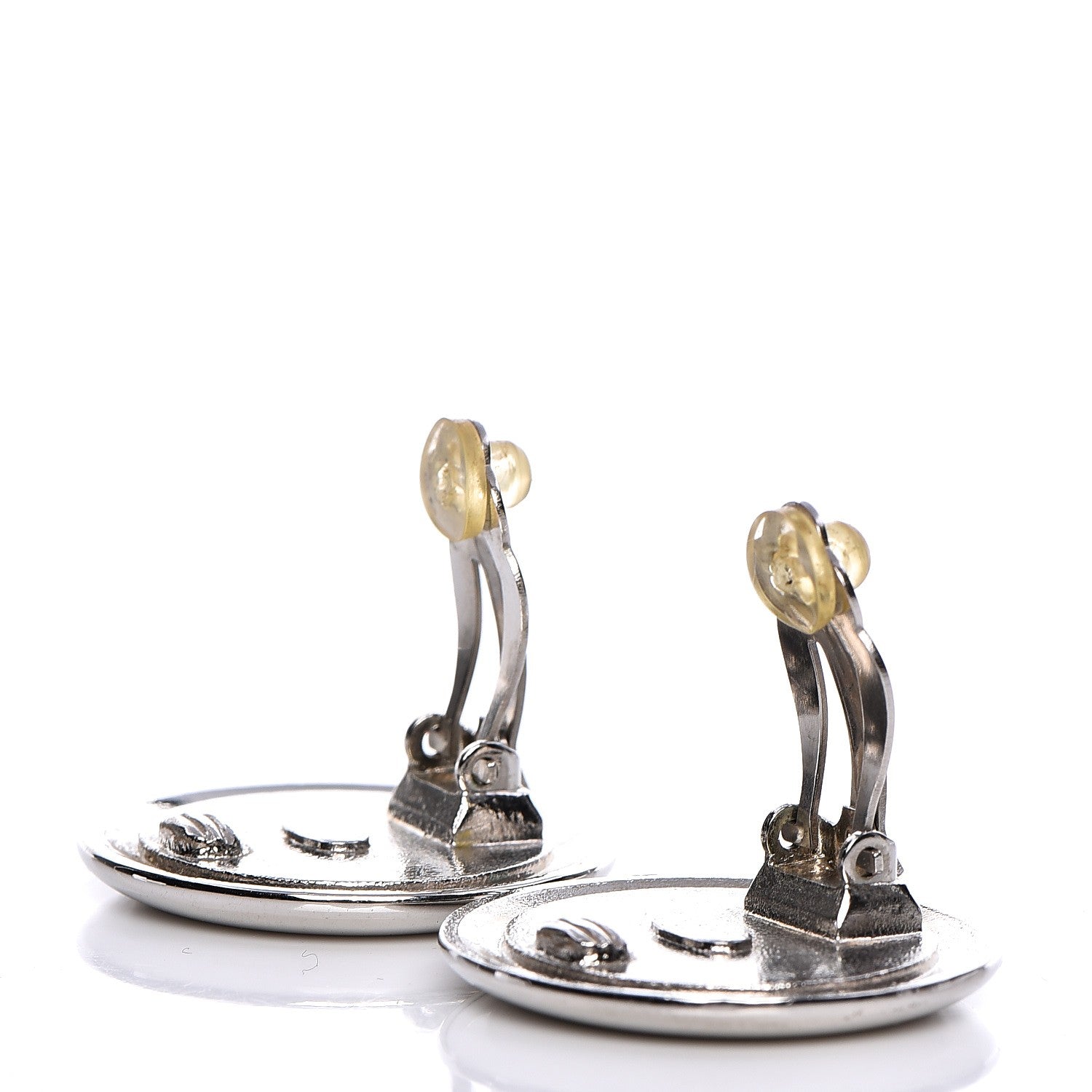 Chanel Enamel CC Clip On Earrings Black Silver 3 of 4