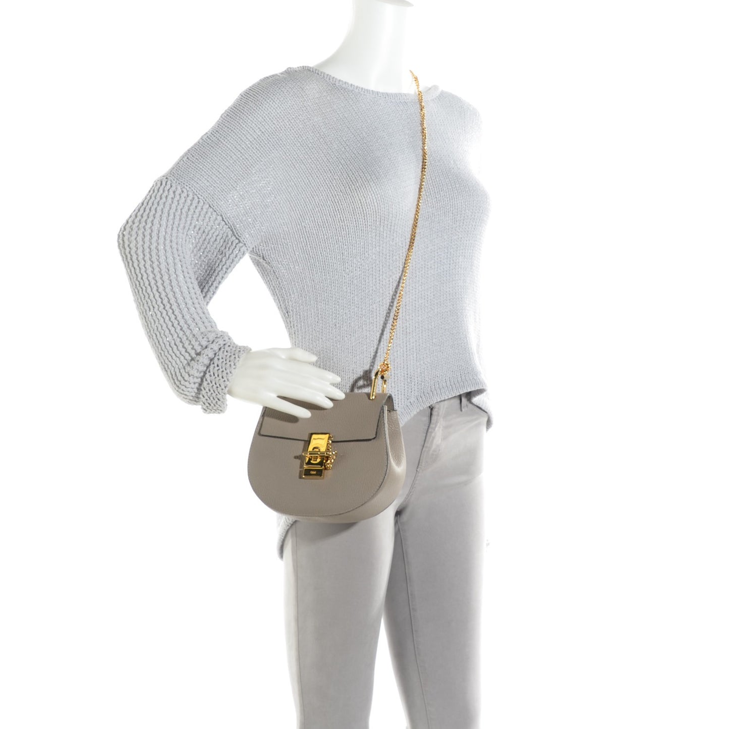 Grained Lambskin Mini Drew Shoulder Bag Motty Grey