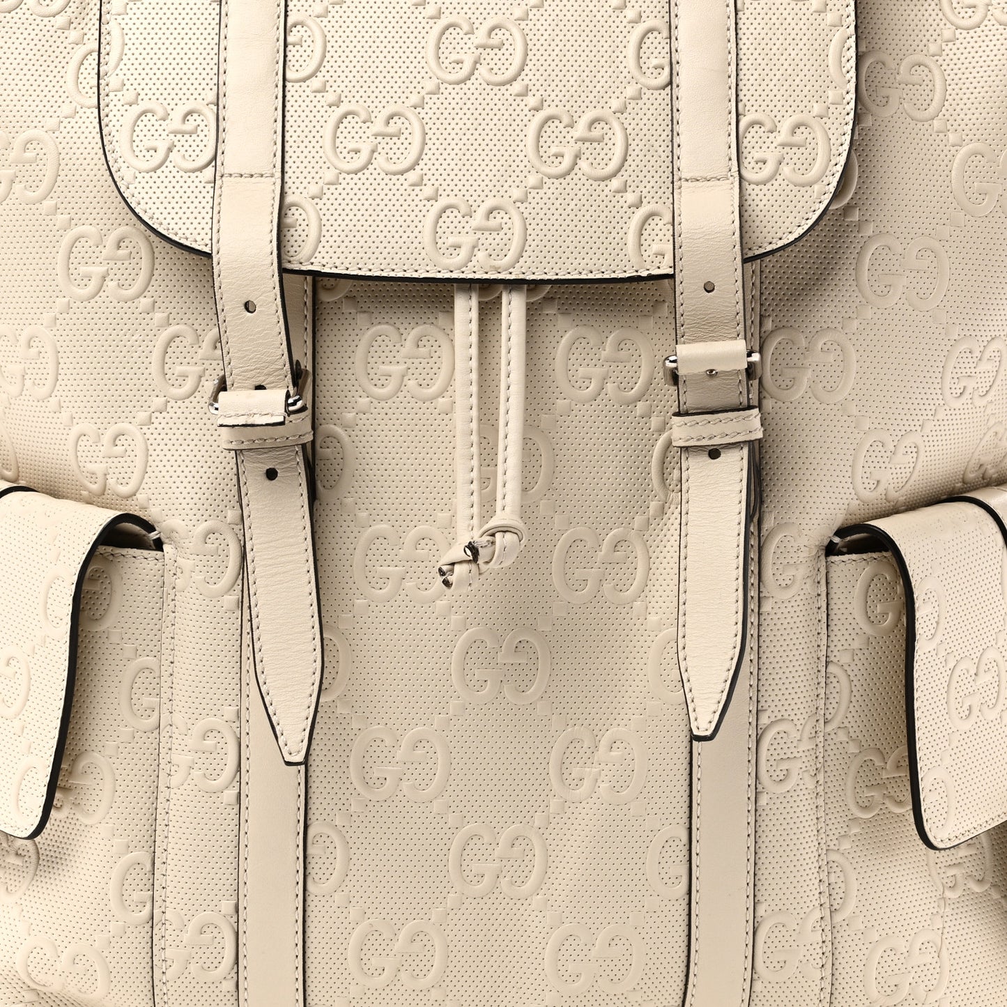 Piuma Calfskin Jumbo GG Embossed Double Buckle Backpack Mystic White