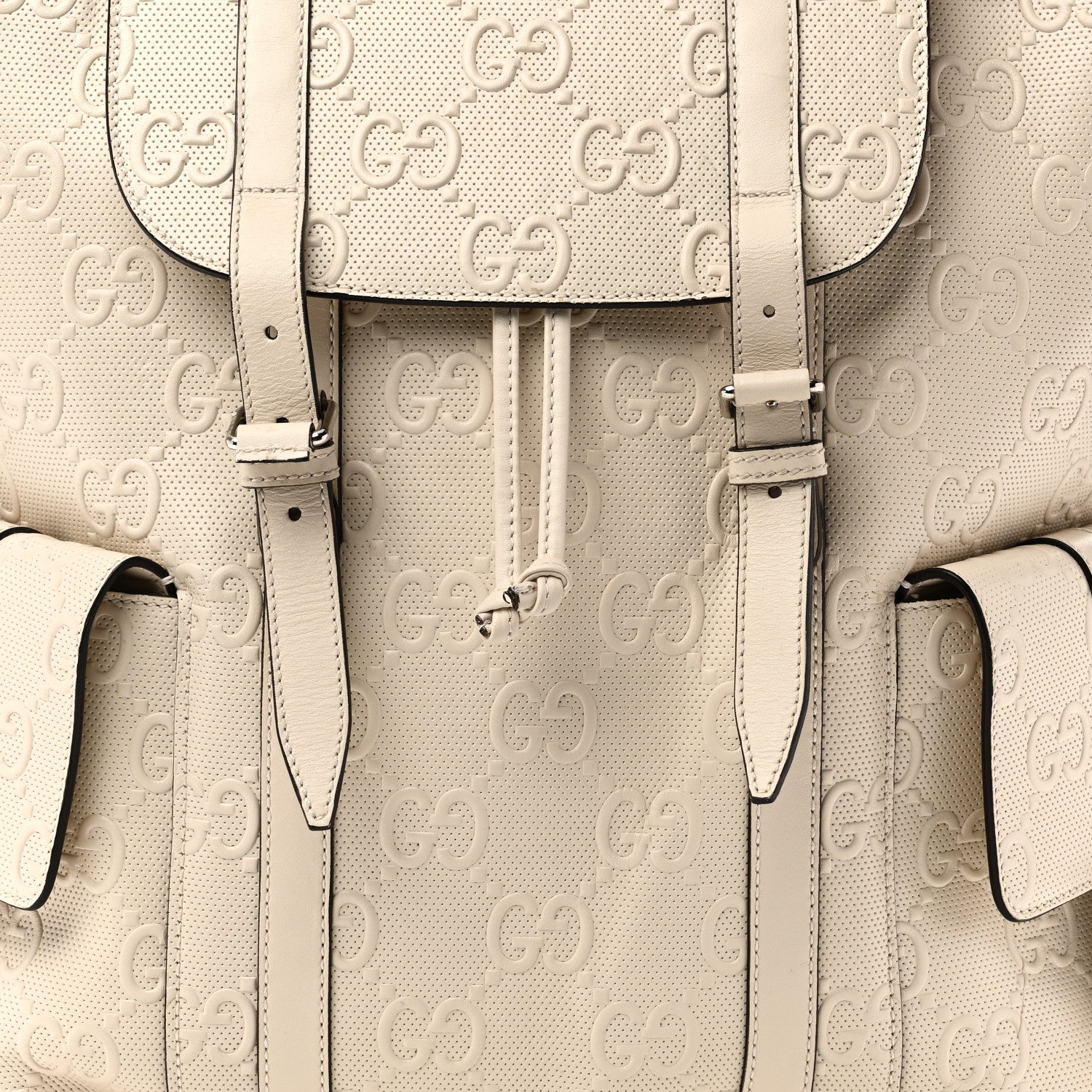Gucci Piuma Calfskin Jumbo GG Embossed Double Buckle Backpack Mystic White 8 of 10