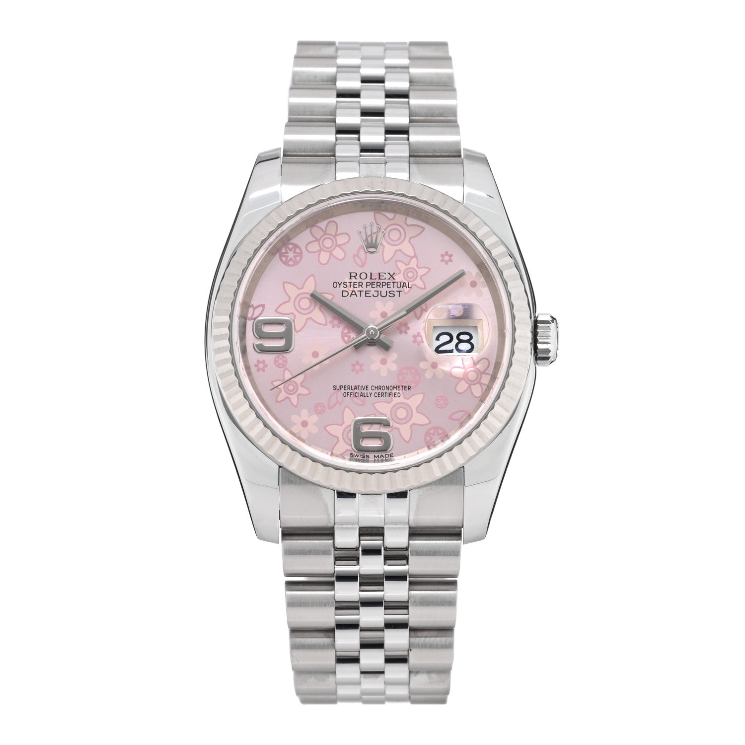 Rolex Stainless Steel 18K White Gold 36mm Oyster Perpetual Datejust Watch Pink Flowers 116234 1 of 5