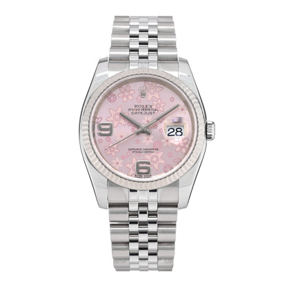 Rolex Stainless Steel 18K White Gold 36mm Oyster Perpetual Datejust Watch Pink Flowers 116234 1 of 5