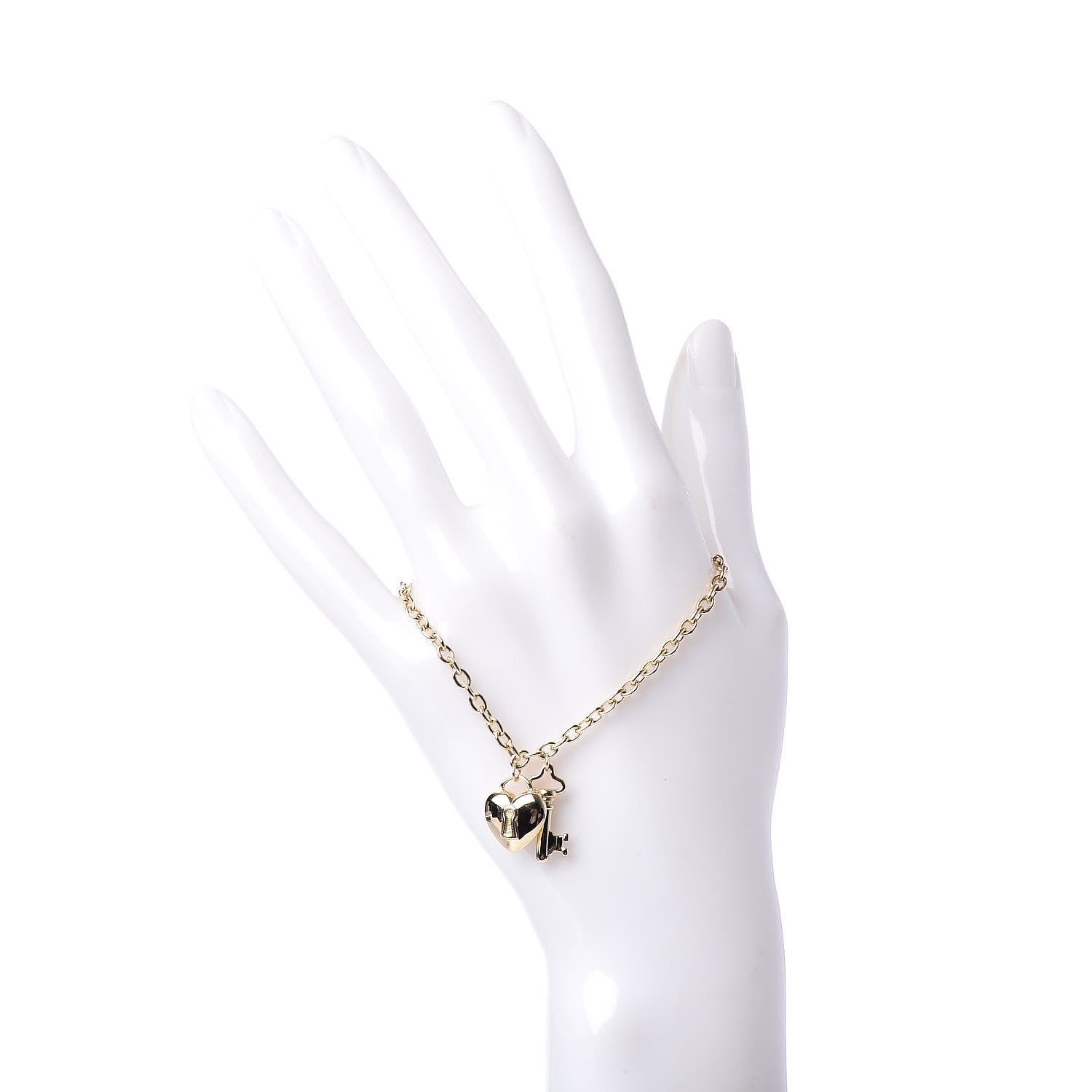 Tiffany 18K Yellow Gold Heart Lock Key Chain Bracelet 2 of 5