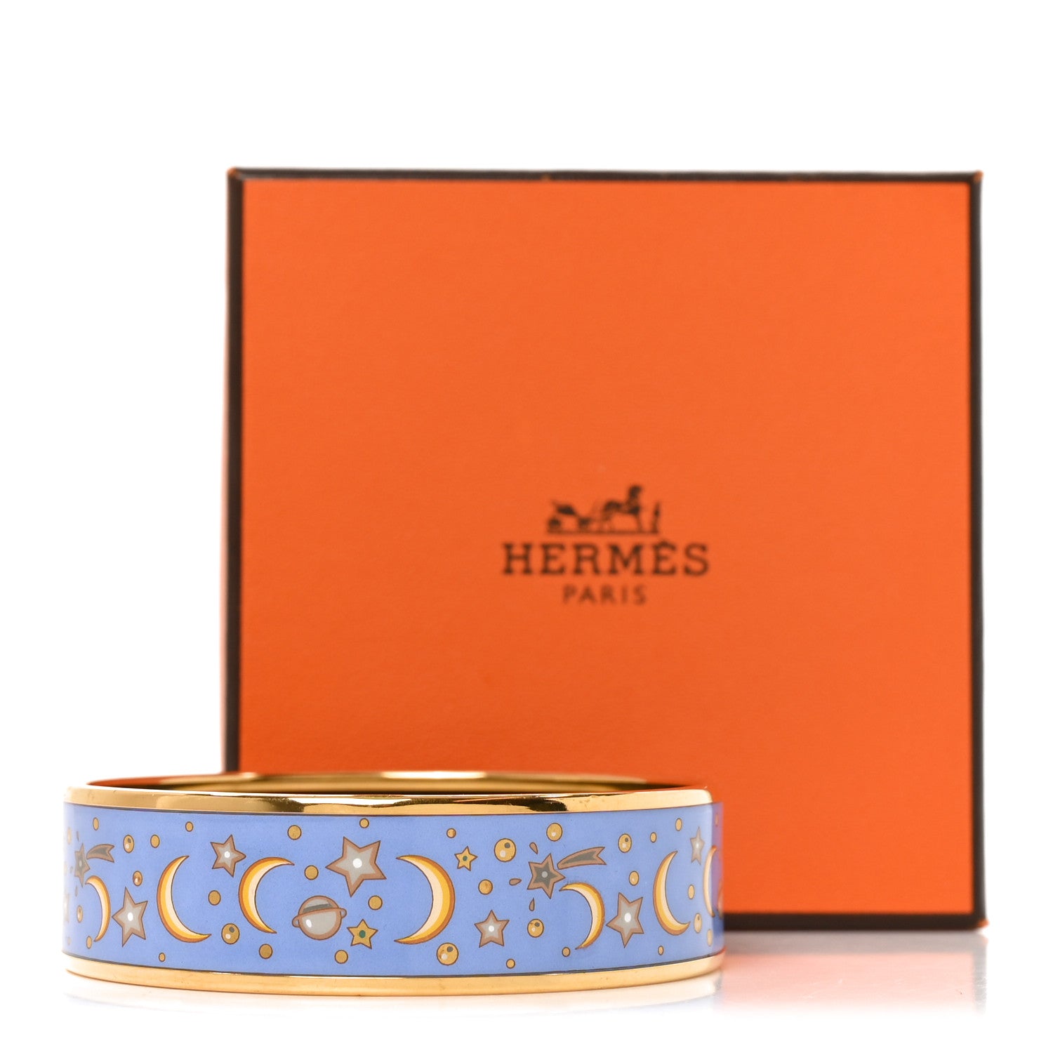 Hermes Enamel Printed Wide Moon Stars Bracelet 70 Bleu 6 of 6