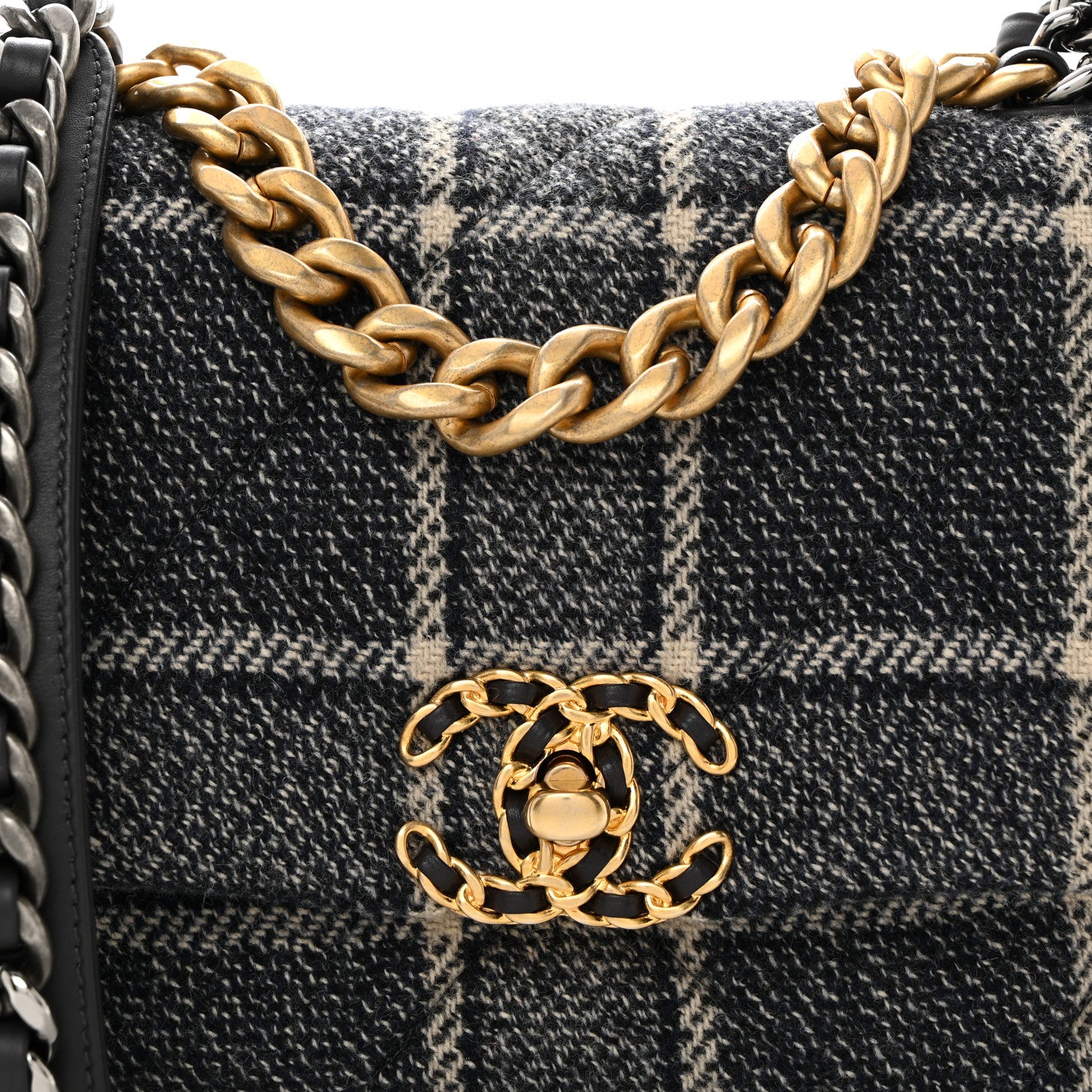 Chanel Tweed Quilted Medium Chanel 19 Flap Grey Navy 8 of 10