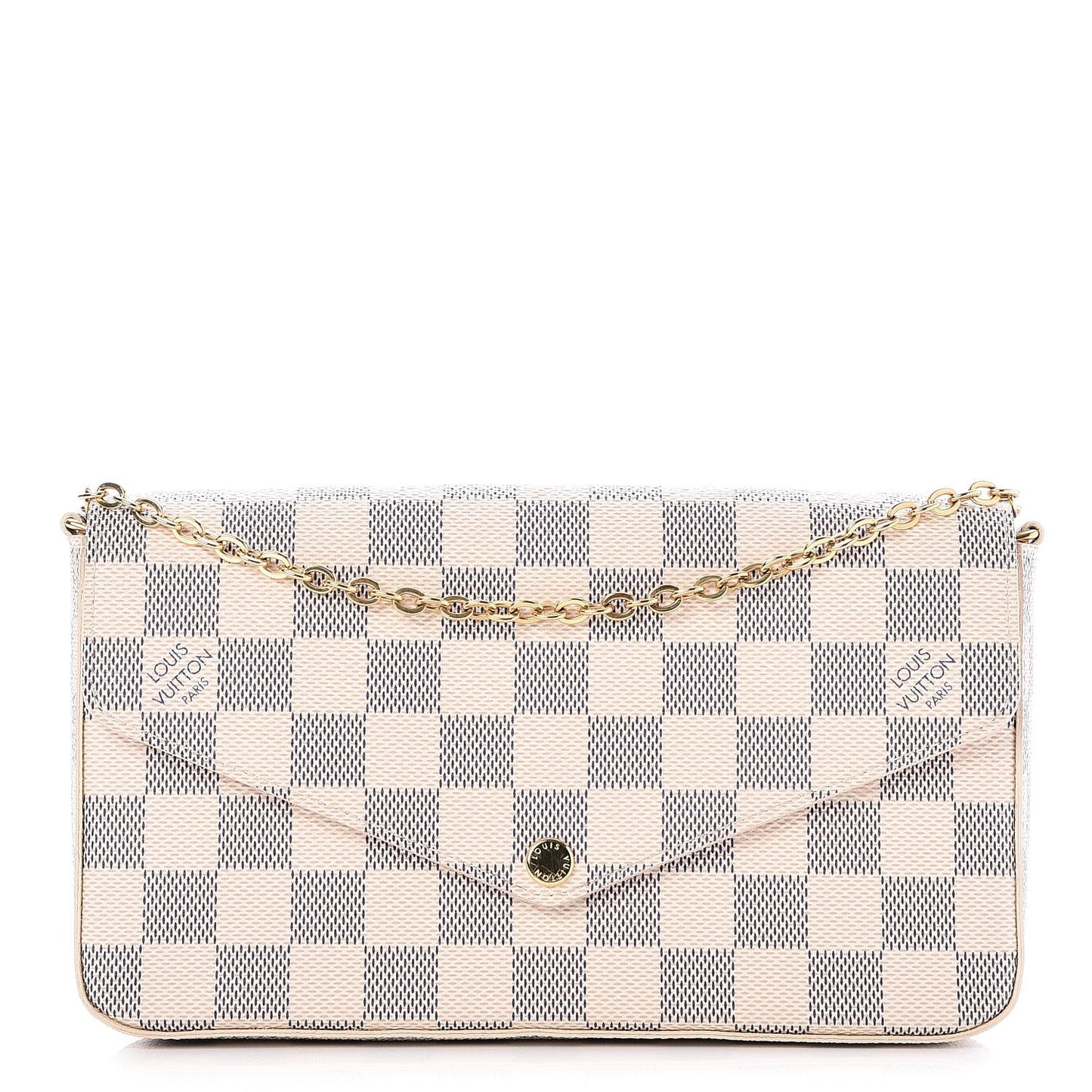 Damier Azur Pochette Felicie Chain Wallet Rose Ballerine