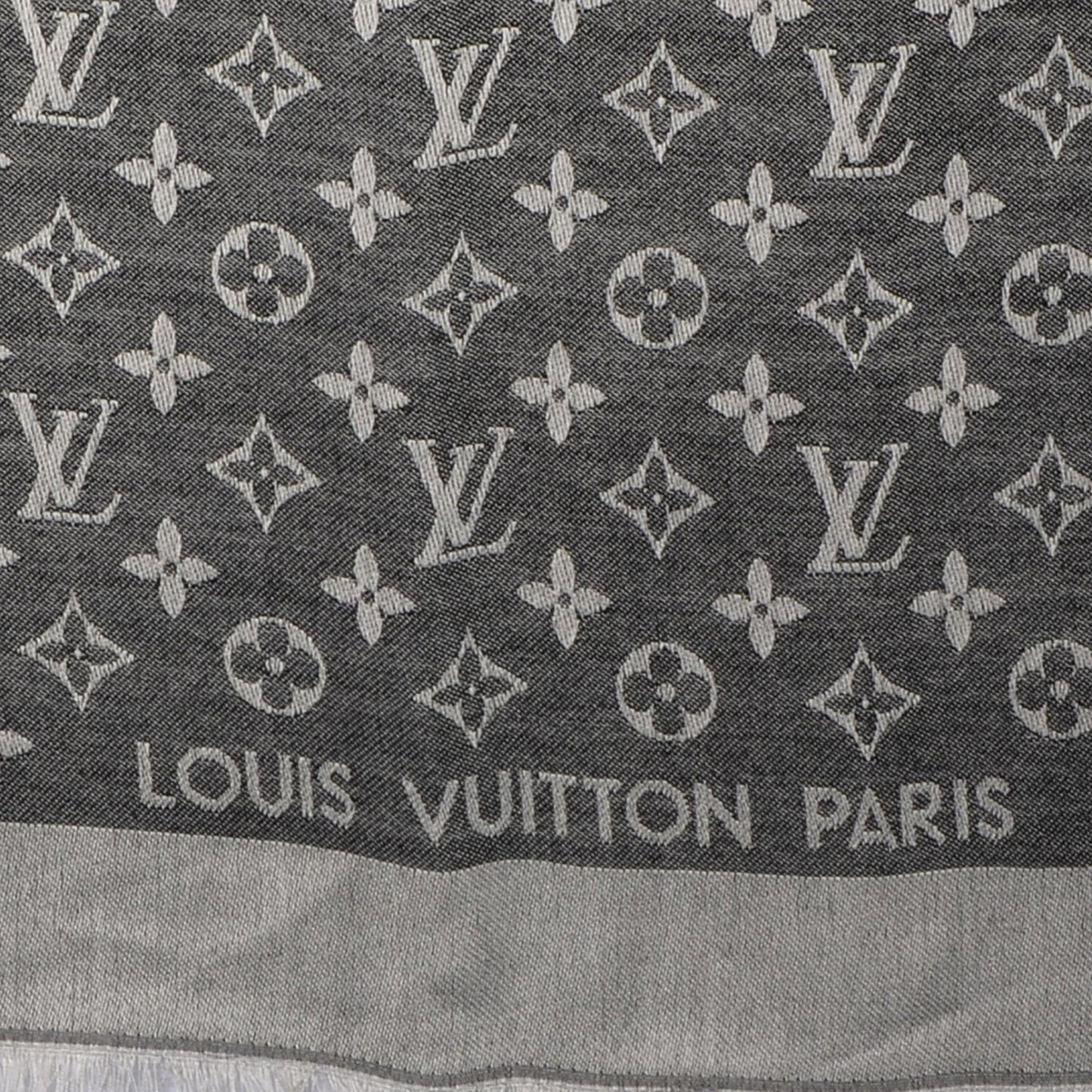 Silk Wool Monogram Denim Shawl Black