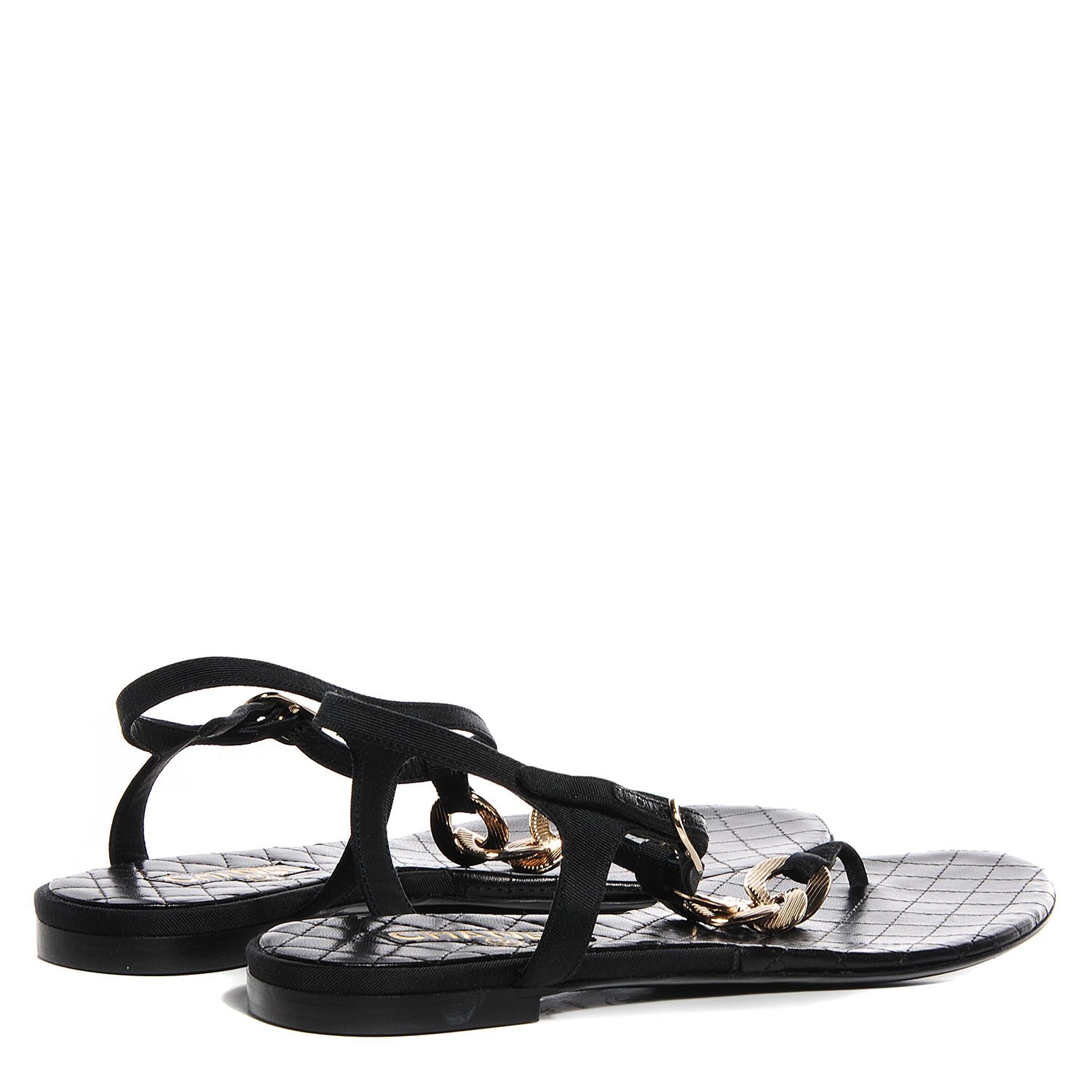Chanel Lambskin Grosgrain CC Chain Thong Sandals 39.5 Black Gold 4 of 7