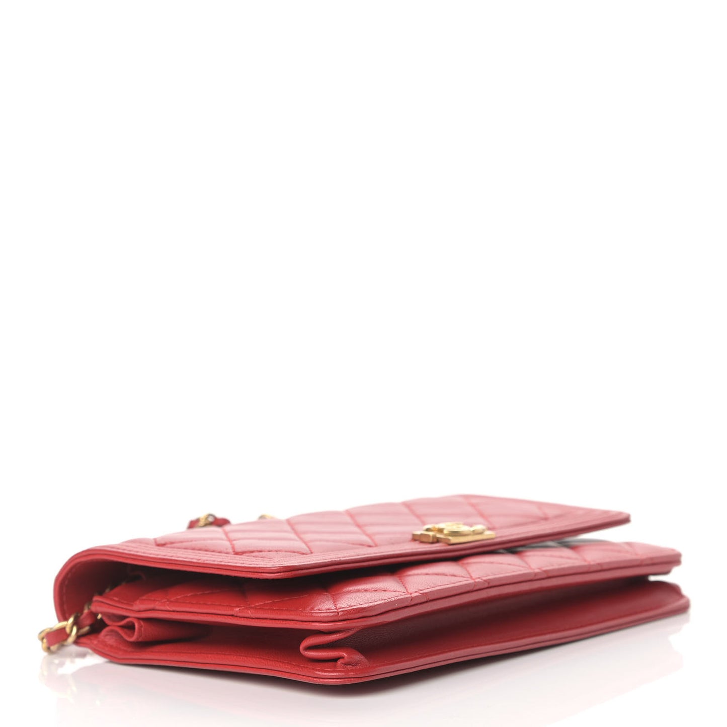 Lambskin Quilted Boy Wallet On Chain WOC Red