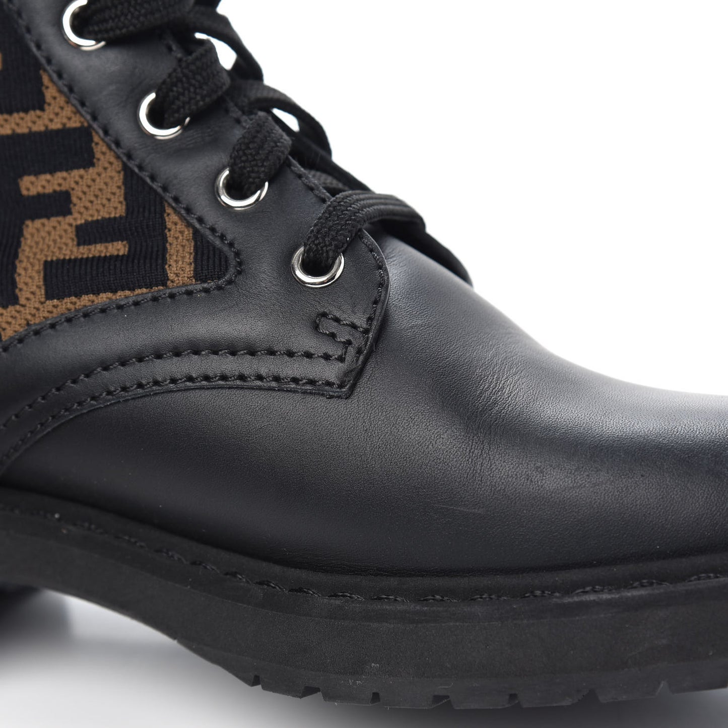 Calfskin Stretch Fabric FF Rockoko Biker Boots 38.5 Black Tobacco