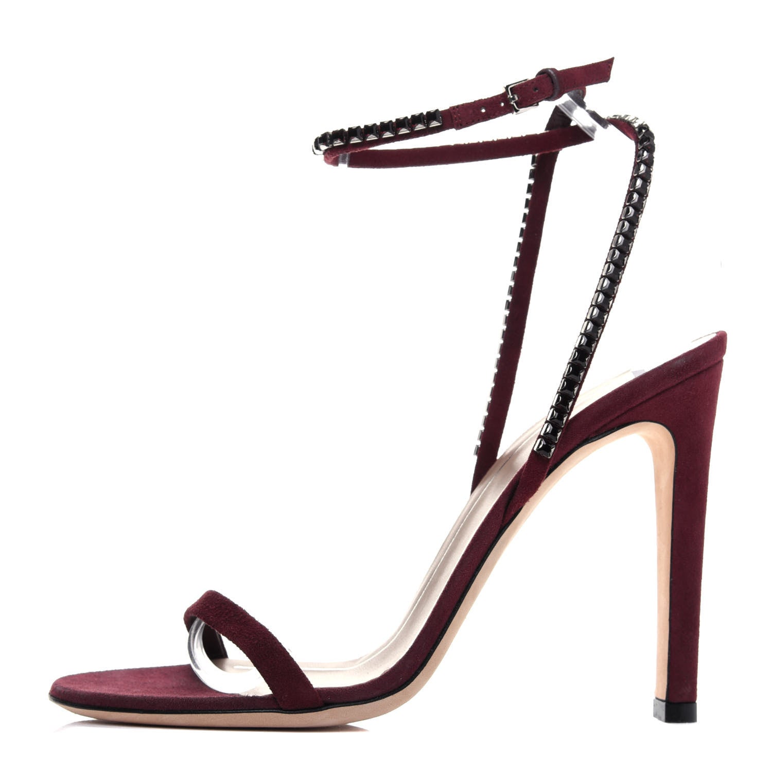 Gucci Suede Crystal Ankle Strap Sandals 37.5 Burgundy 1 of 9