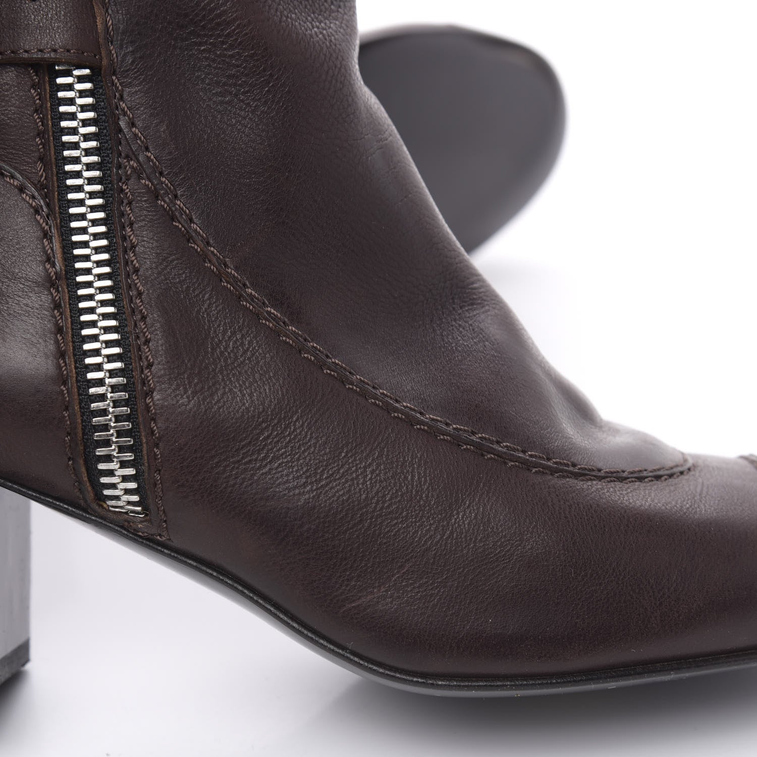Chanel Calfskin Zipper Buckle Knee High Tall Boots 40 Brown 8 of 9
