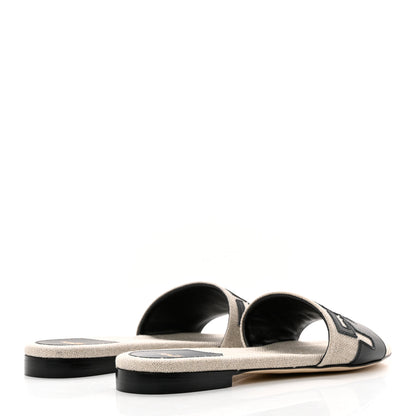 Fendi Vitello Canvas Logo Slide Sandals 36.5 Black Grezzo 4 of 8