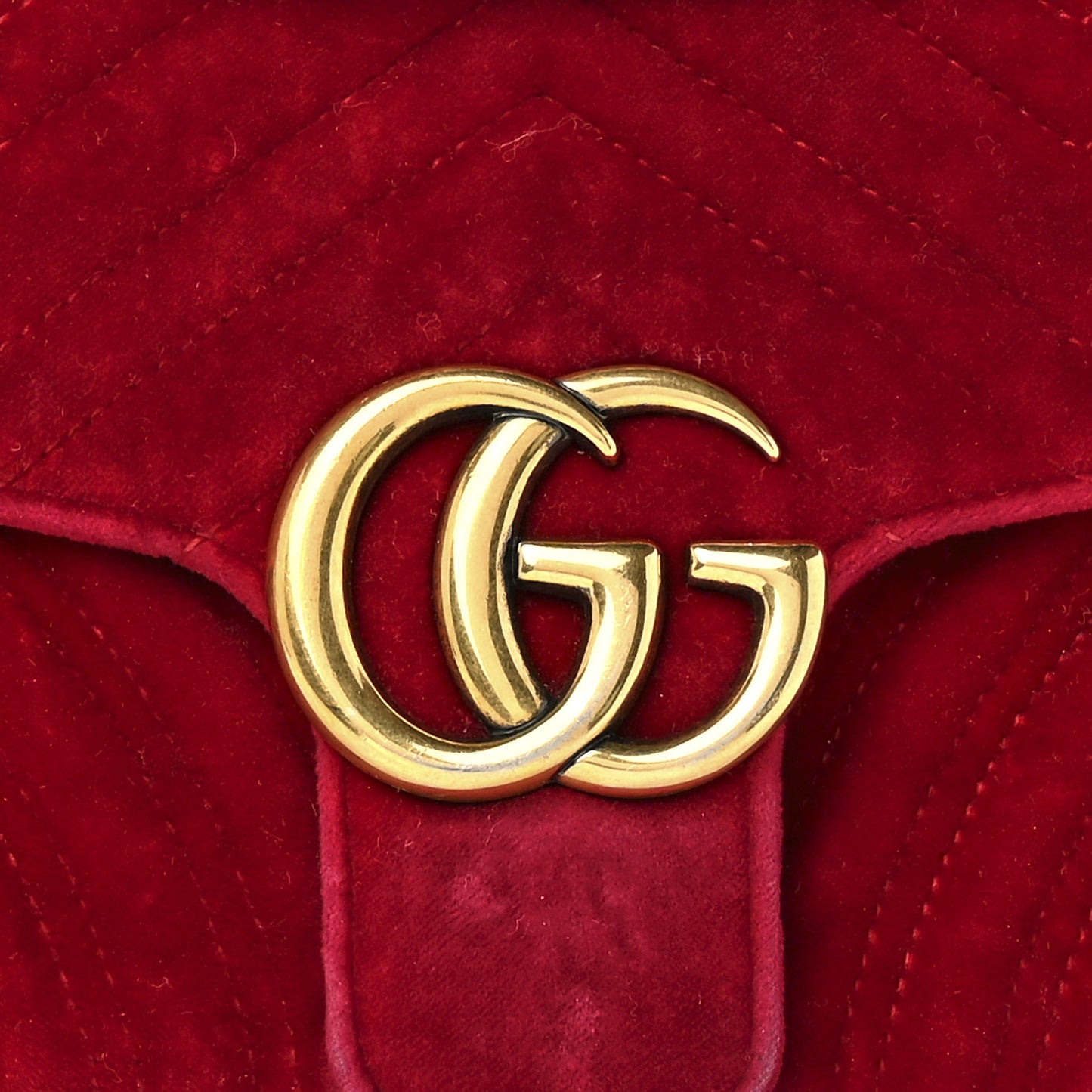 Velvet Matelasse Small GG Marmont Shoulder Bag Hibiscus Red