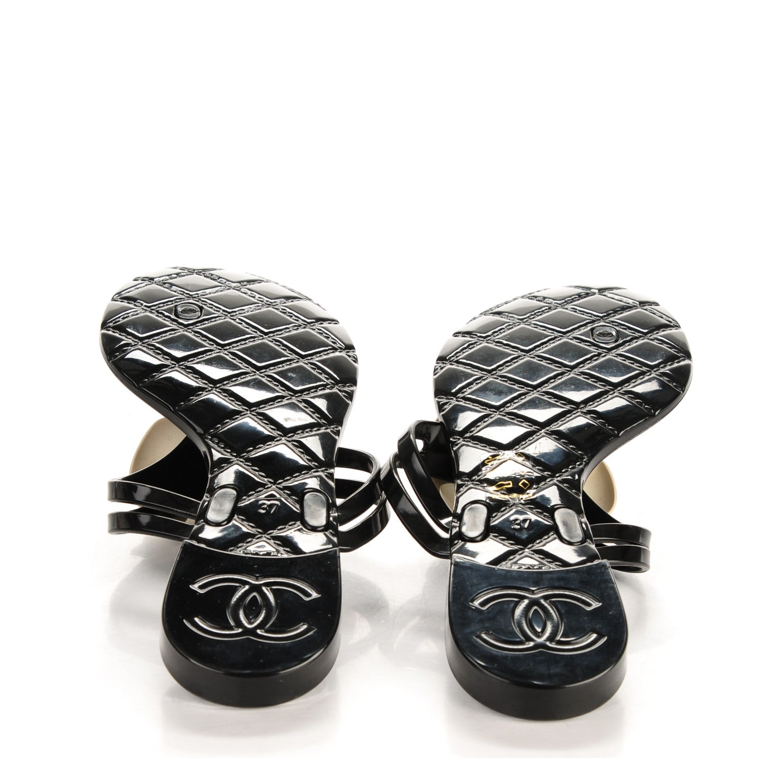 Chanel Jelly Camellia Thong Sandals 37 Black Ivory 5 of 7