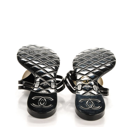 Chanel Jelly Camellia Thong Sandals 37 Black Ivory 5 of 7