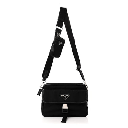Prada Re-Nylon Saffiano Pocket Single Snap Buckle Shoulder Bag Black 1 of 10