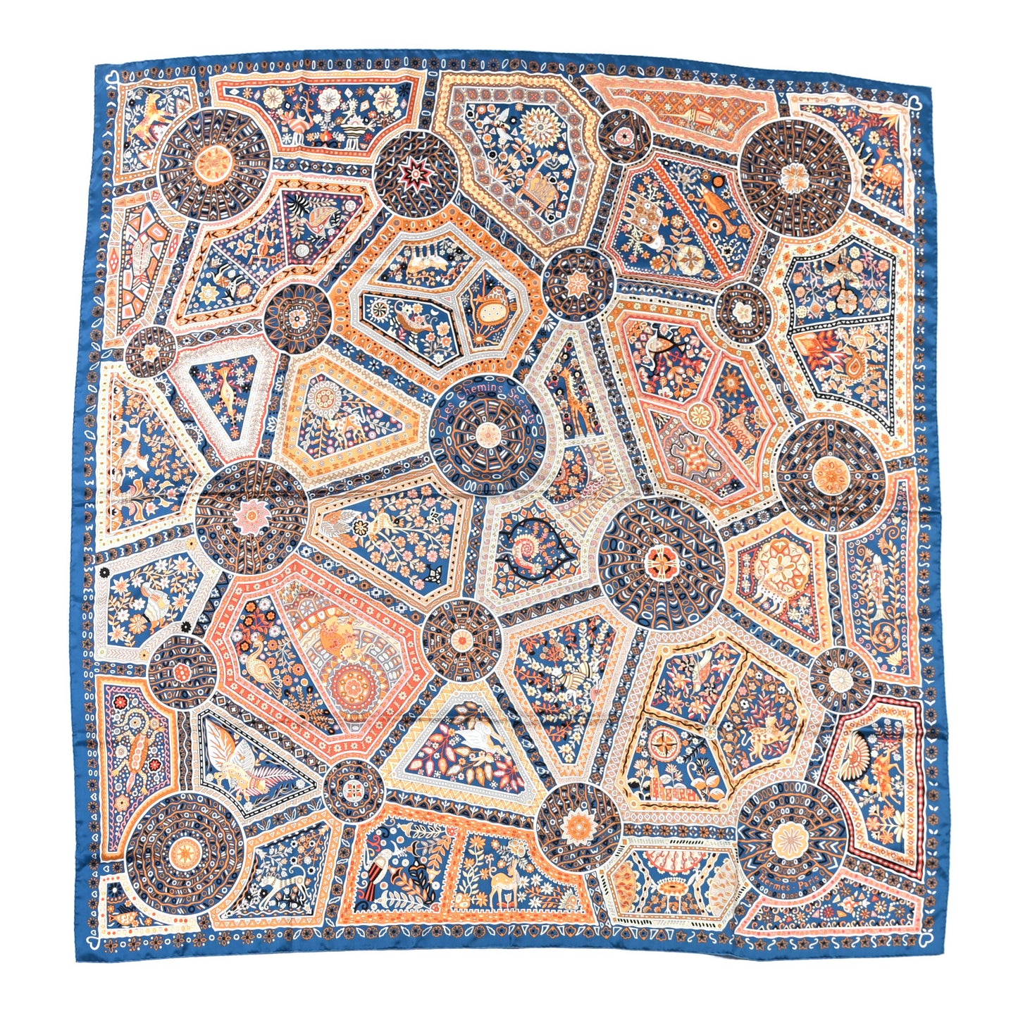 Silk Les Chemins Secrets Scarf 140 Petrole Beige Marine