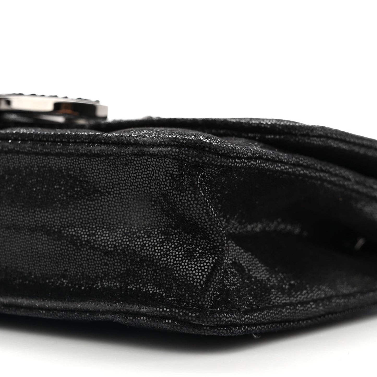 Iridescent Caviar Crystal Quilted Wallet On Chain WOC Black