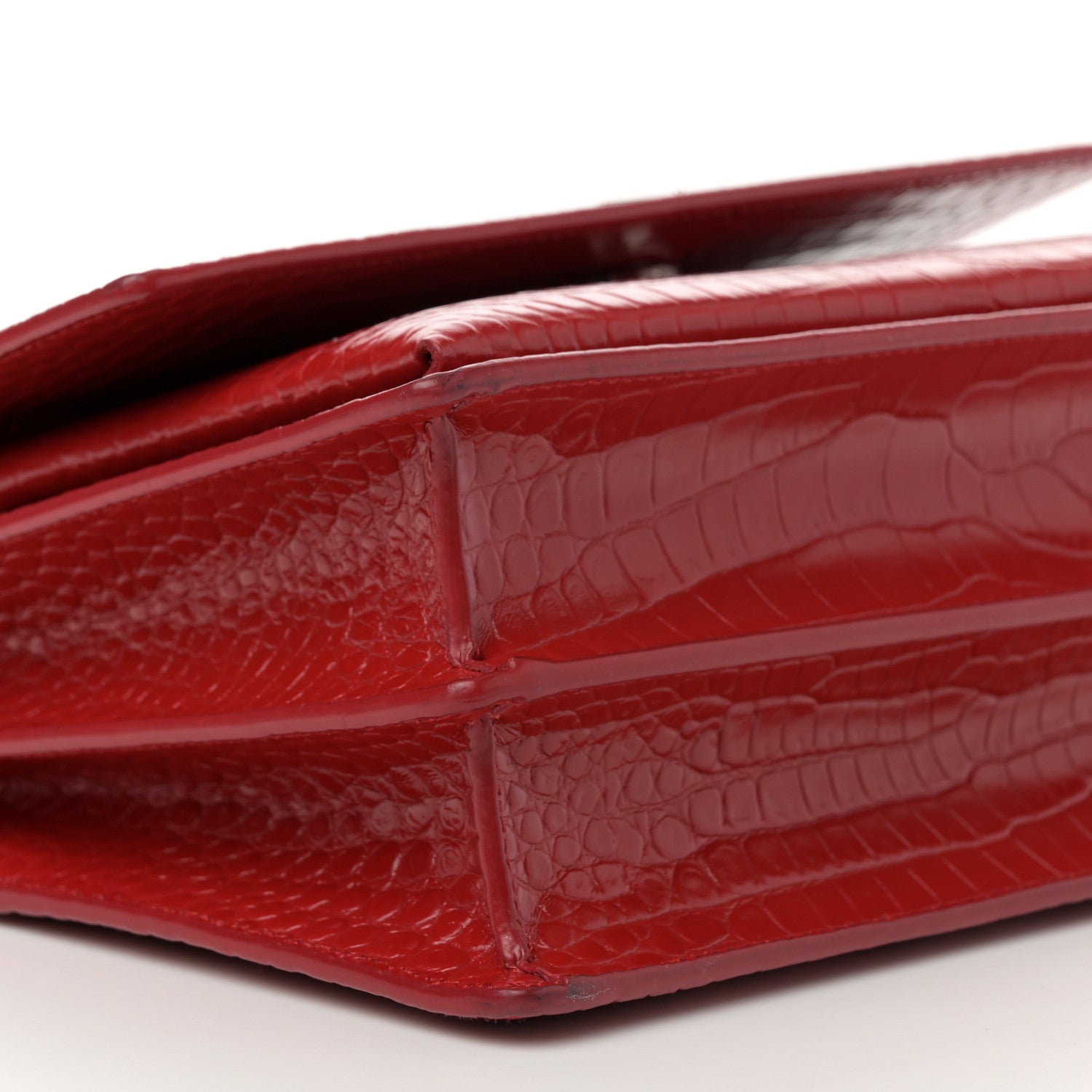Saint Laurent Calfskin Crocodile Embossed Medium Monogram Sunset Rouge Eros 9 of 10