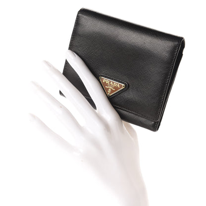 Prada Saffiano Metal Tri-Fold Wallet Black 2 of 8